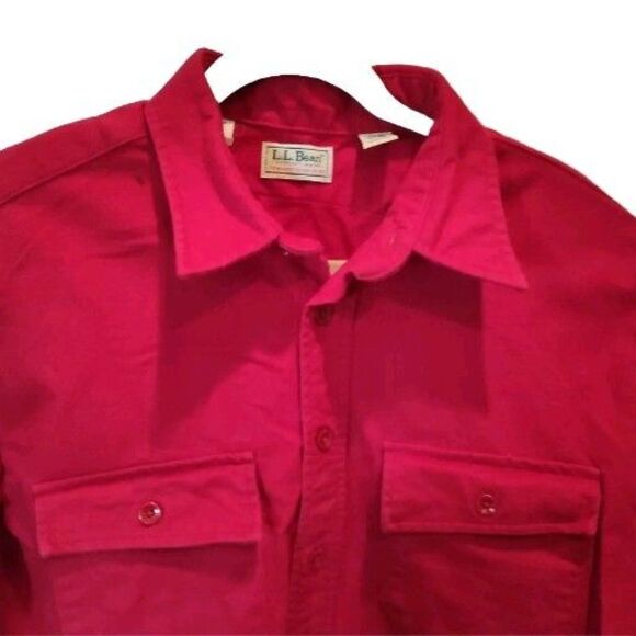 L.L. Bean Chamois Shirt Men’s 17.5 Tall Red Long Sleeve Button Up Style 1612 USA - Picture 5 of 6